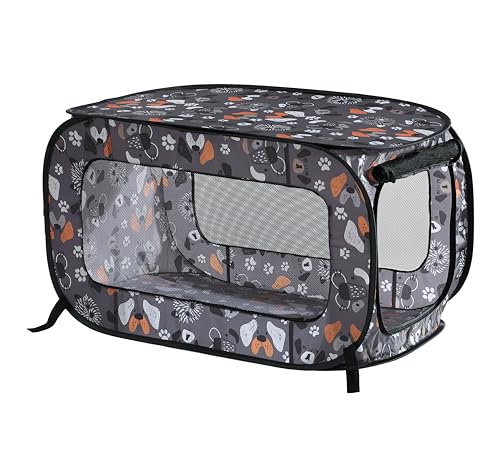 Beatrice Home Fashions Pop Up Dog Crate - Collapsible Travel Kennel for Small to Medium Dogs, 32.5 x 19.5 x 19.5 Inches, Face of Love Pattern