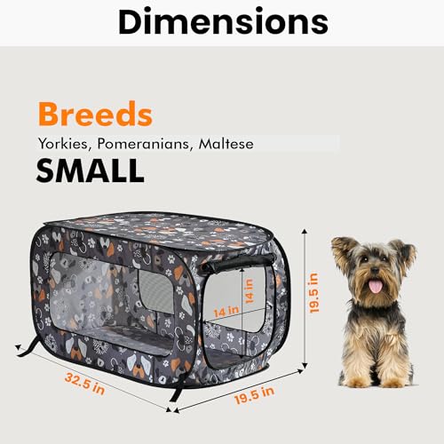 Beatrice Home Fashions Pop Up Dog Crate - Collapsible Travel Kennel for Small to Medium Dogs, 32.5 x 19.5 x 19.5 Inches, Face of Love Pattern