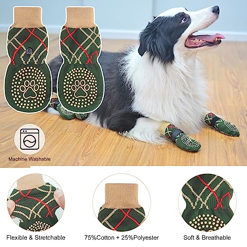 BEAUTYZOO 6-Pack Anti-Slip Dog Socks - Green Medium, Traction Control for Hardwood Floors, Prevents Licking