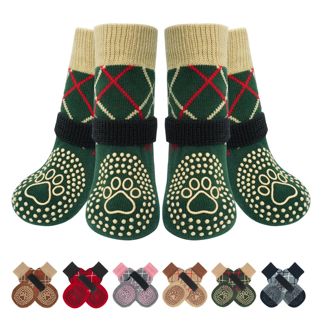 BEAUTYZOO 6-Pack Anti-Slip Dog Socks - Green Medium, Traction Control for Hardwood Floors, Prevents Licking