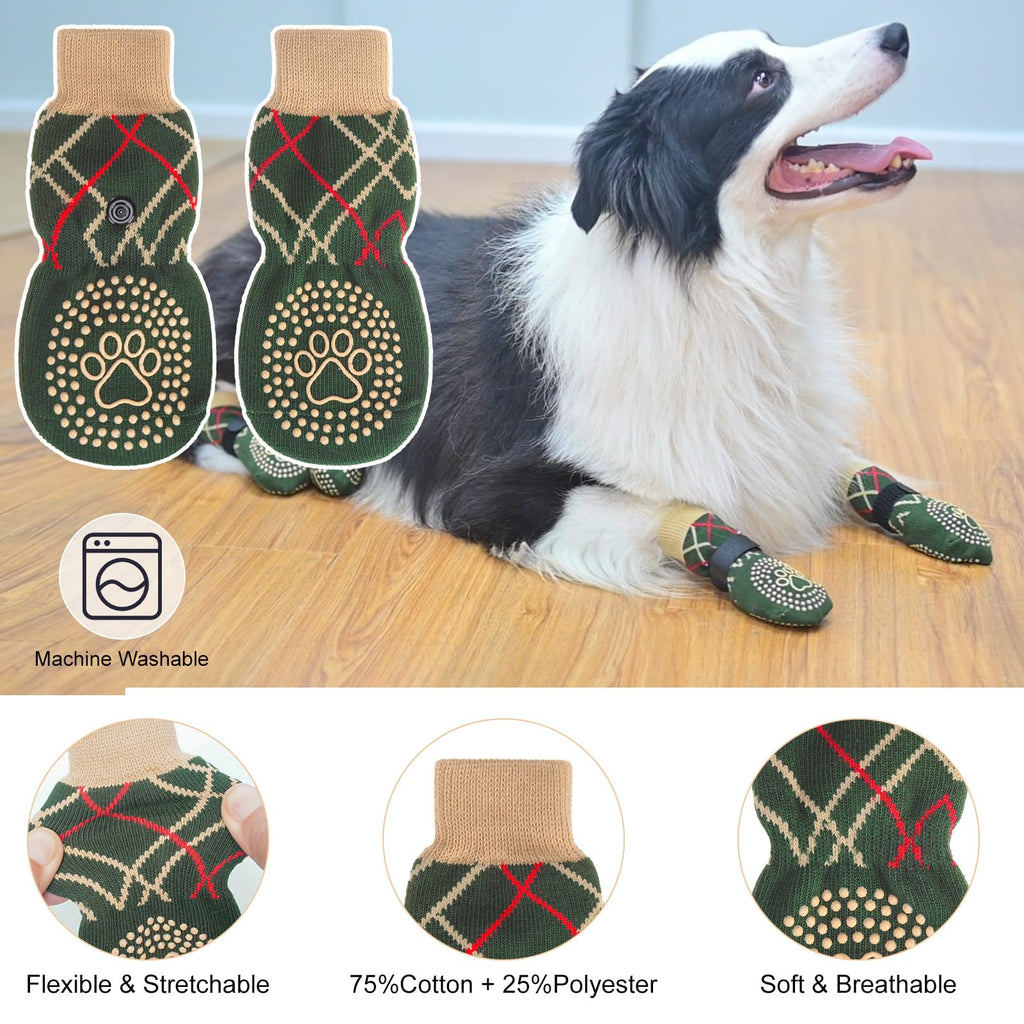 BEAUTYZOO 6-Pack Anti-Slip Dog Socks - Green Medium, Traction Control for Hardwood Floors, Prevents Licking