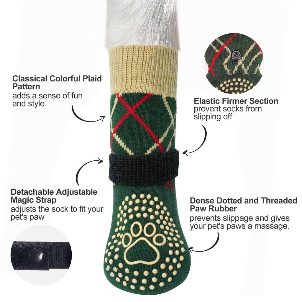 BEAUTYZOO 6-Pack Anti-Slip Dog Socks - Green Medium, Traction Control for Hardwood Floors, Prevents Licking