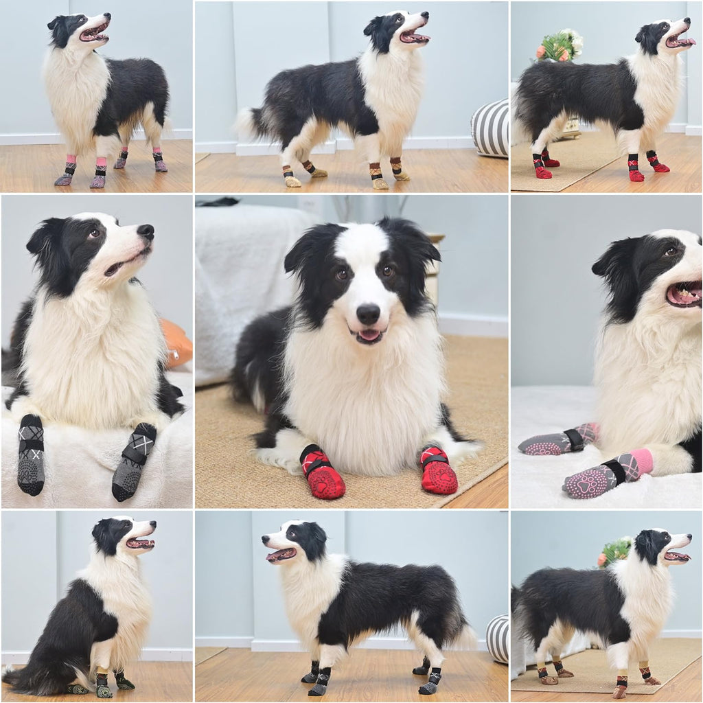 BEAUTYZOO 6 Pack Anti-Slip Dog Socks for Small/Medium Dogs – Brown Paw Protectors with Grips for Hardwood Floors