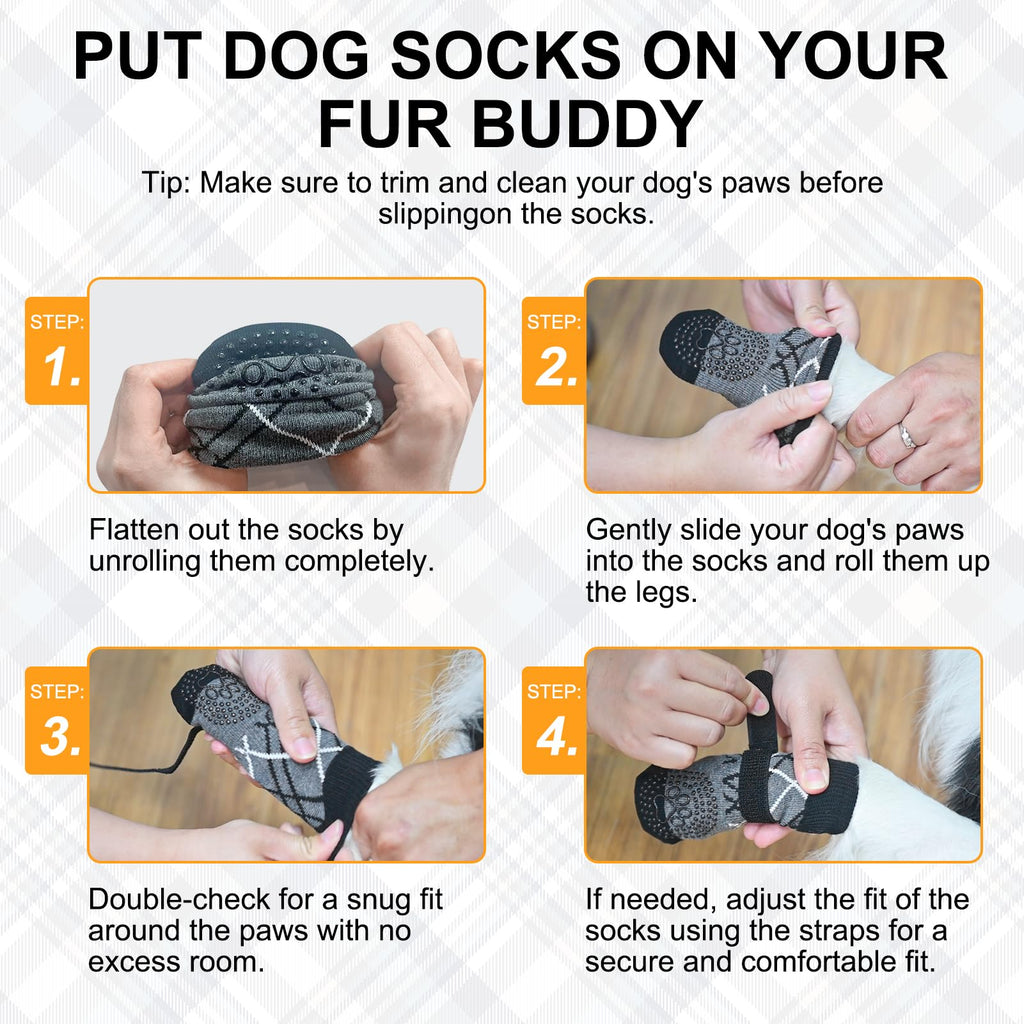 BEAUTYZOO 6 Pack Anti-Slip Dog Socks for Small/Medium Dogs – Brown Paw Protectors with Grips for Hardwood Floors
