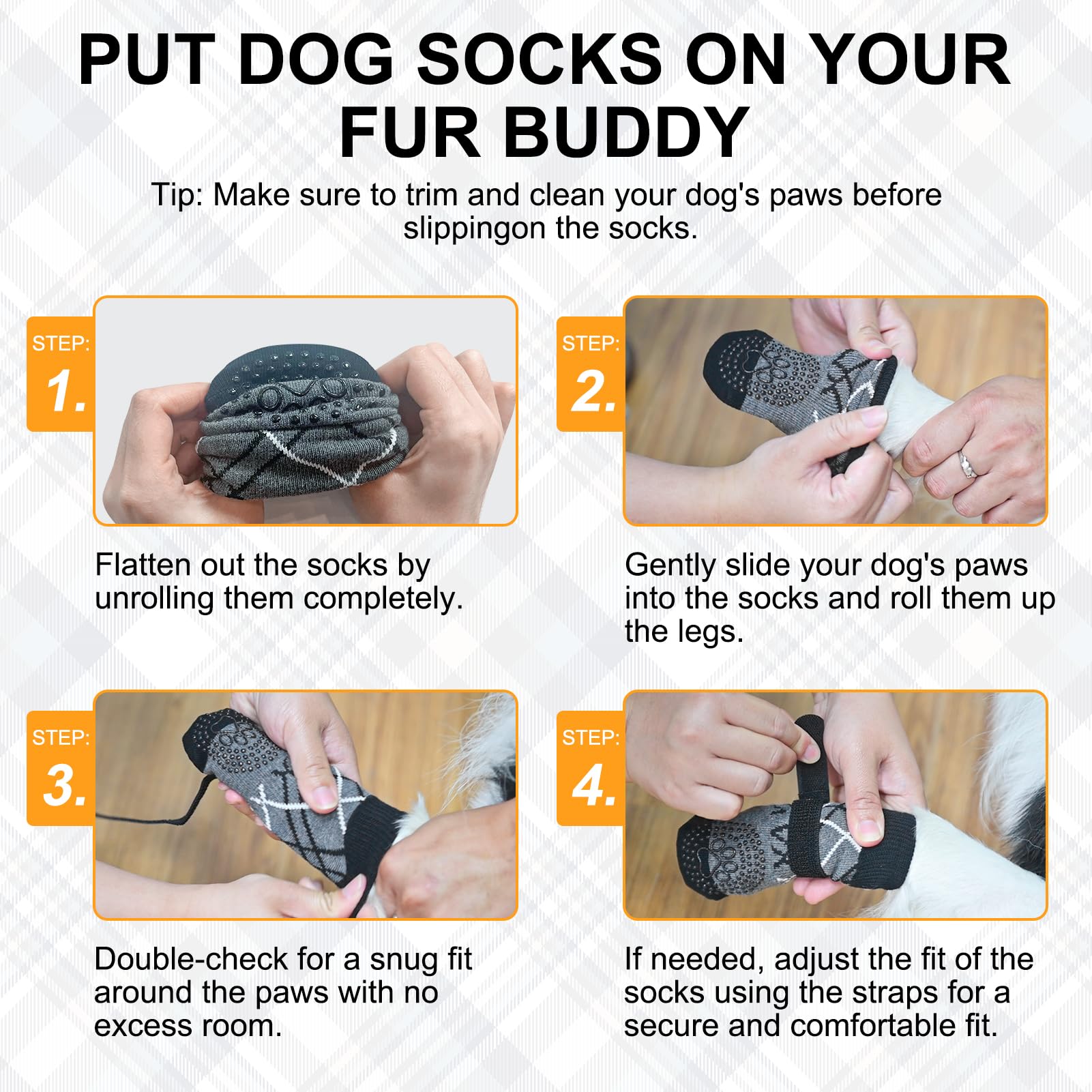 BEAUTYZOO 6 Pack Anti-Slip Dog Socks for Small/Medium Dogs – Brown Paw Protectors with Grips for Hardwood Floors