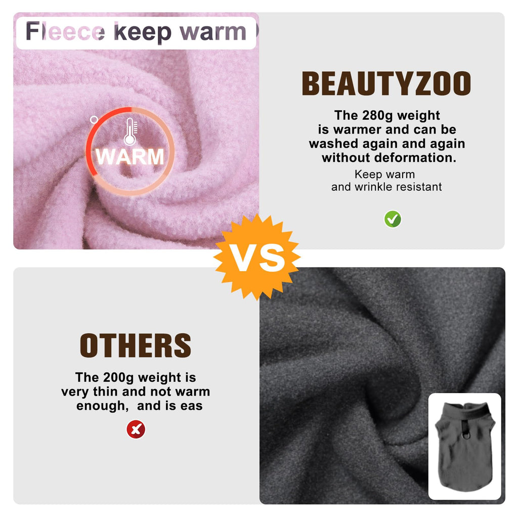 BEAUTYZOO Dog Fleece Vest Sweater - Winter Jacket for Small & Medium Dogs, Large, with D-Ring Leash Attachment