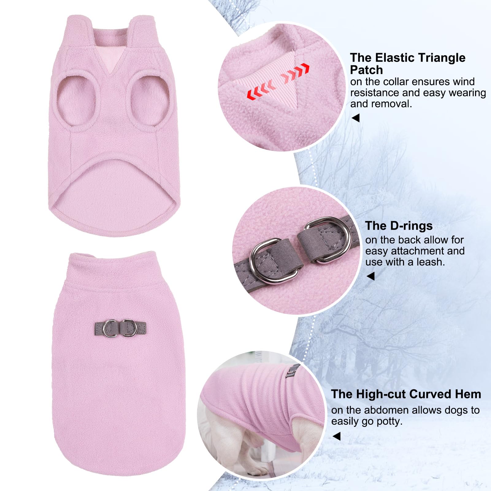 BEAUTYZOO Dog Fleece Vest Sweater - Winter Jacket for Small & Medium Dogs, Large, with D-Ring Leash Attachment