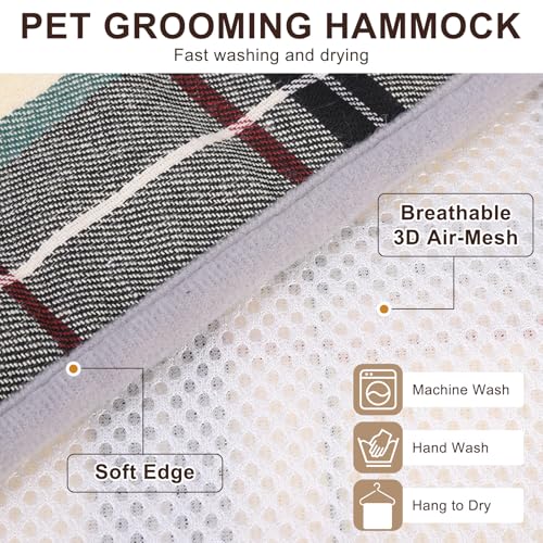 BEAUTYZOO Dog Grooming Hammock for Small Dogs & Cats – Nail Trimming Sling with Safety Strap, Clippers, and File, Beige, Size S