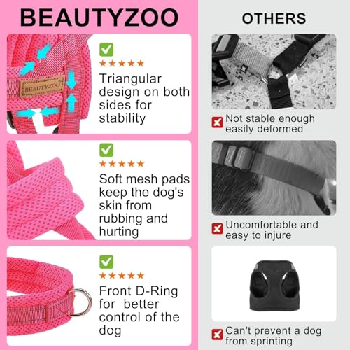 BEAUTYZOO Dog Harness and Leash Set for Small Dogs, No Pull Vest with Reflective Stitching, Size S Pink