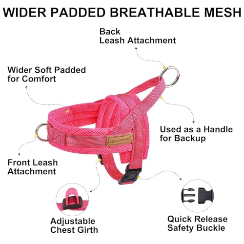 BEAUTYZOO Dog Harness and Leash Set for Small Dogs, No Pull Vest with Reflective Stitching, Size S Pink