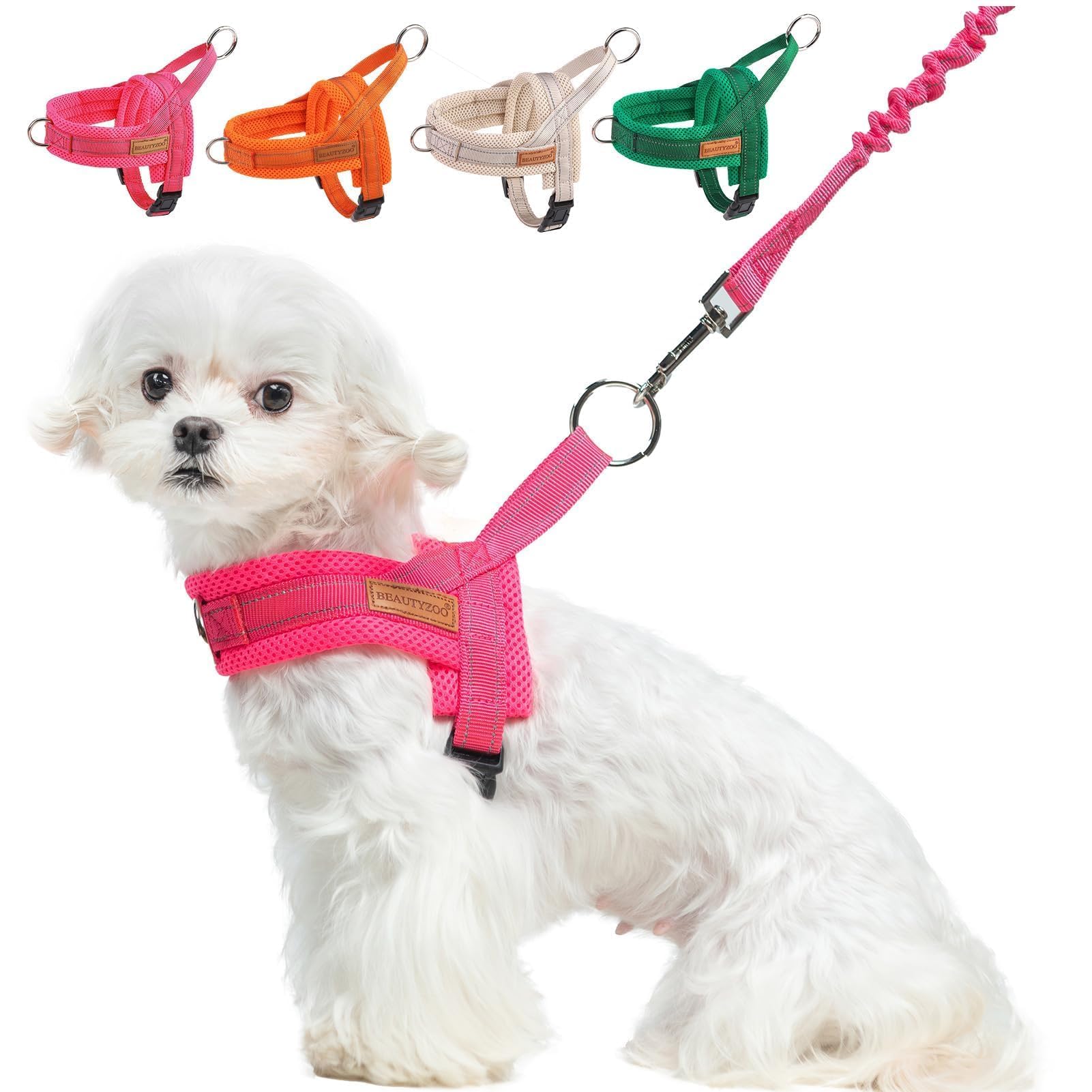 BEAUTYZOO Dog Harness and Leash Set for Small Dogs, No Pull Vest with Reflective Stitching, Size S Pink