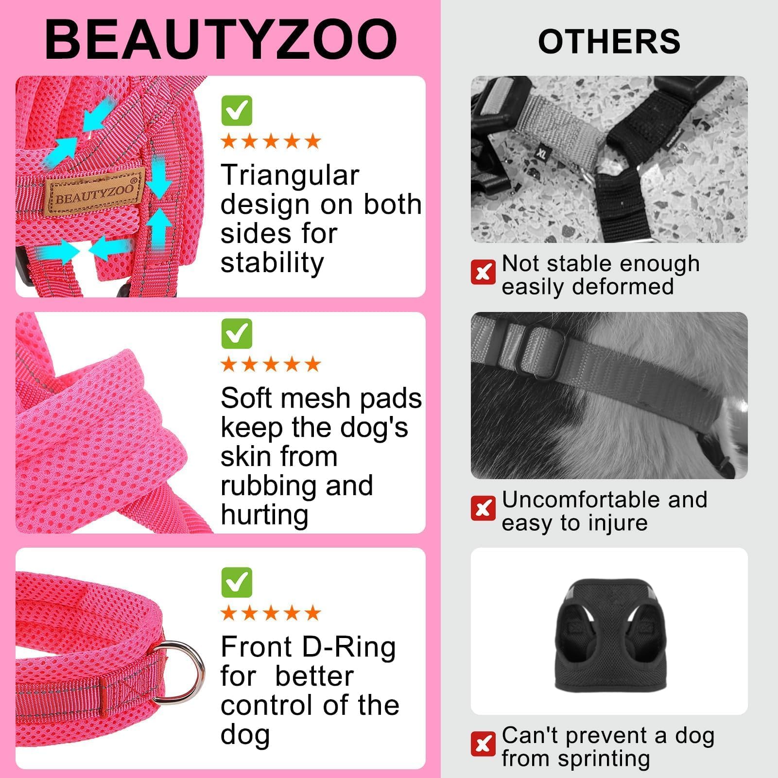BEAUTYZOO Dog Harness and Leash Set for Small Dogs, No Pull Vest with Reflective Stitching, Size S Pink