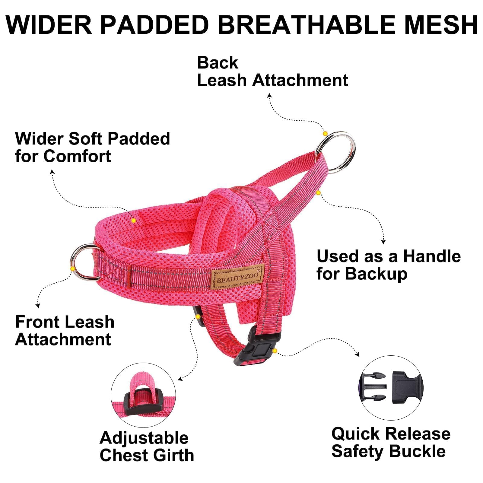 BEAUTYZOO Dog Harness and Leash Set for Small Dogs, No Pull Vest with Reflective Stitching, Size S Pink