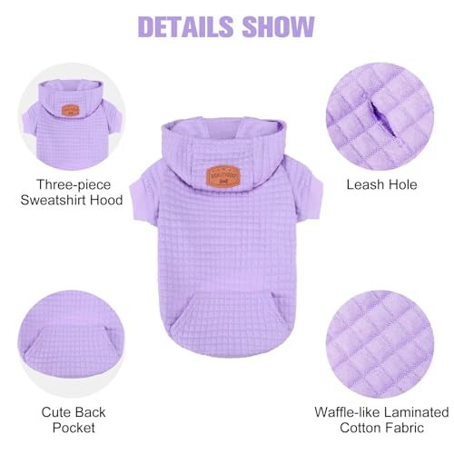 BEAUTYZOO Dog Hoodie Sweater with Pockets - Waffle-Like Laminated Cotton, Adjustable Hood, Leash Hole for Small Medium Dogs
