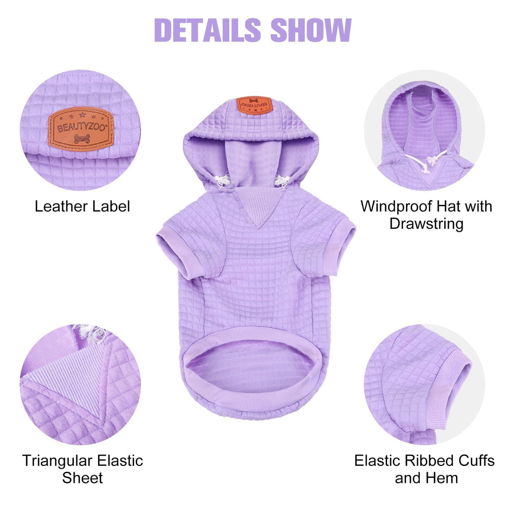 BEAUTYZOO Dog Hoodie Sweater with Pockets - Waffle-Like Laminated Cotton, Adjustable Hood, Leash Hole for Small Medium Dogs