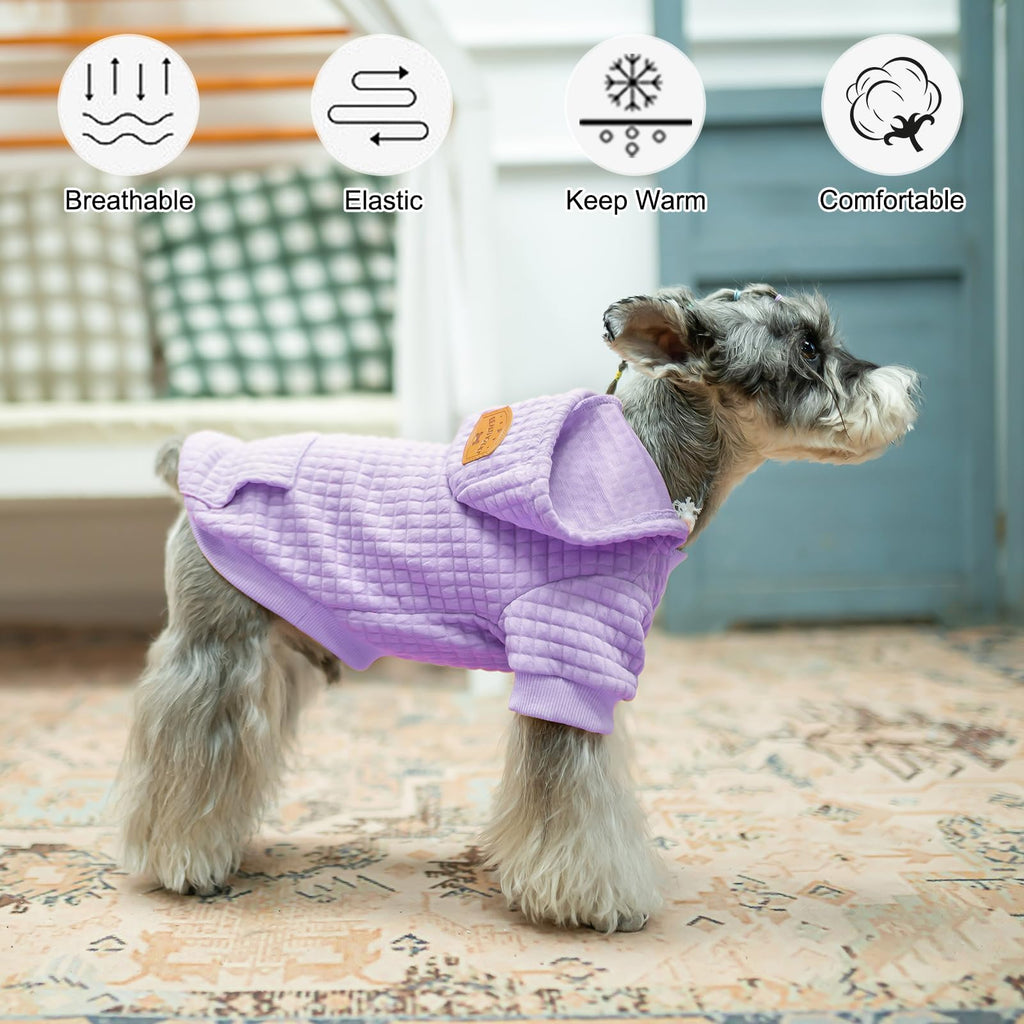 BEAUTYZOO Dog Hoodie Sweater with Pockets - Waffle-Like Laminated Cotton, Adjustable Hood, Leash Hole for Small Medium Dogs