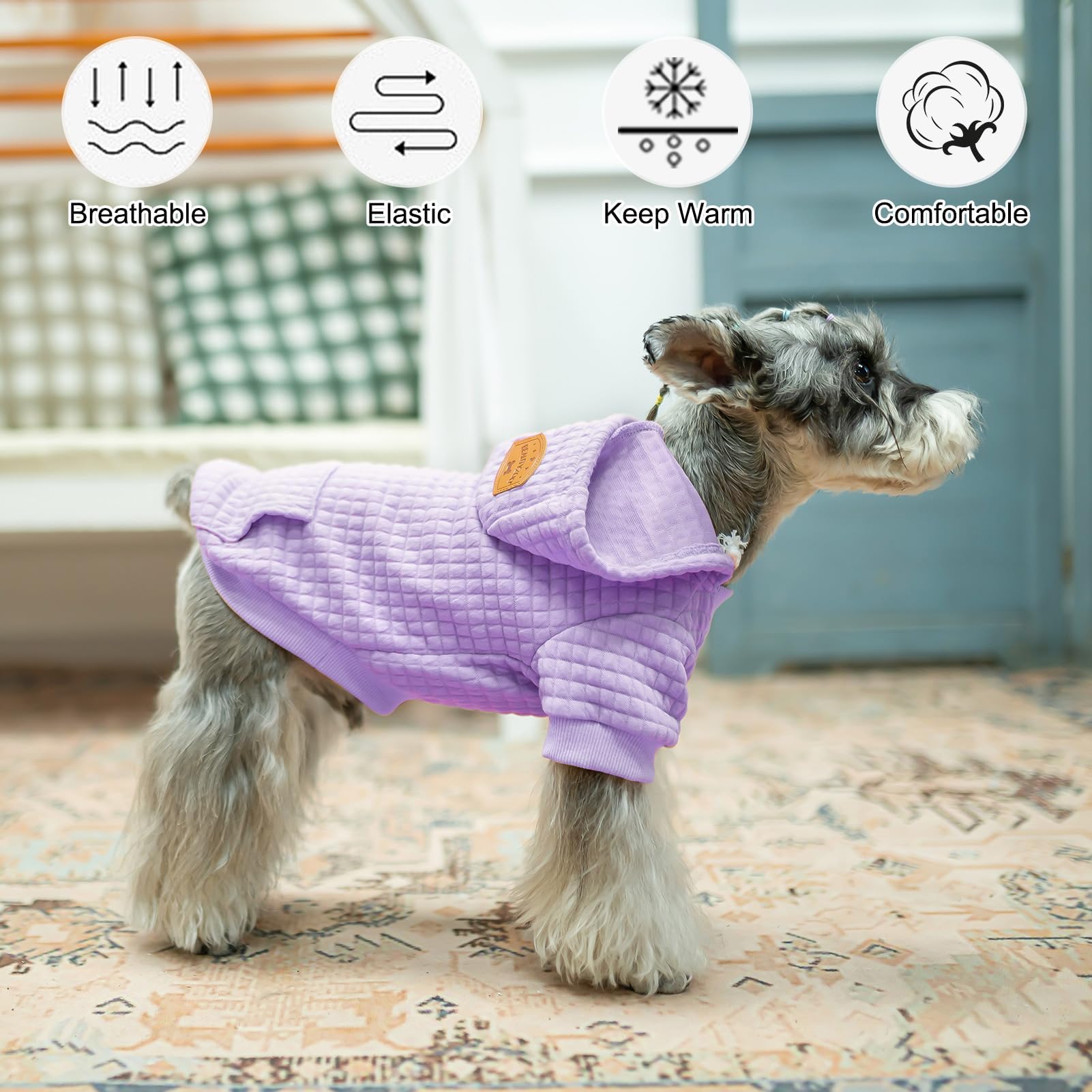 BEAUTYZOO Dog Hoodie Sweater with Pockets - Waffle-Like Laminated Cotton, Adjustable Hood, Leash Hole for Small Medium Dogs
