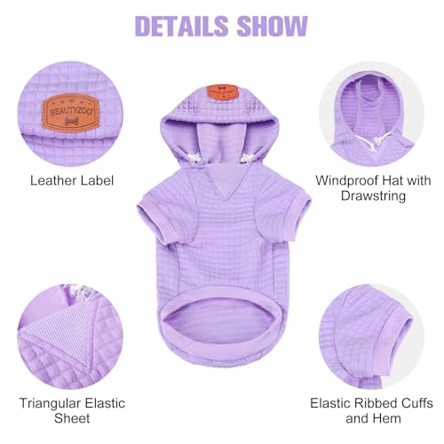 BEAUTYZOO Dog Hoodie Sweater with Pockets - Waffle-Like Laminated Cotton, Adjustable Hood, Leash Hole for Small Medium Dogs