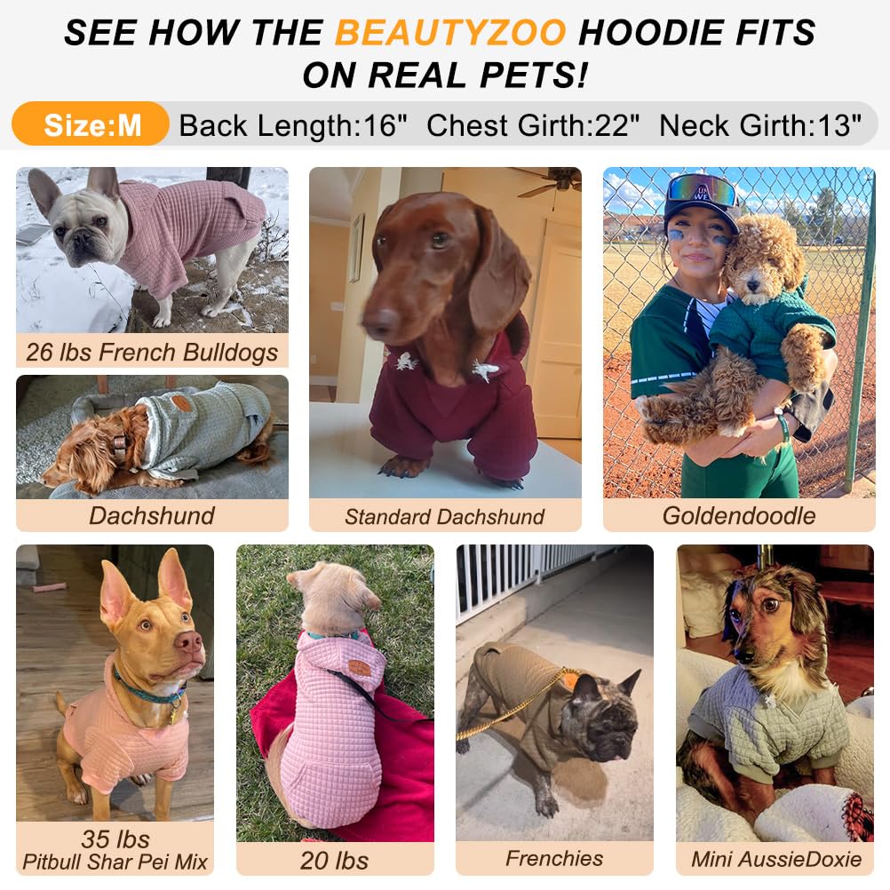 BEAUTYZOO Dog Hoodie with Pocket - Warm Winter Fall Sweatshirt for Small Medium Large Dogs, Adjustable Hood, Leash Hole