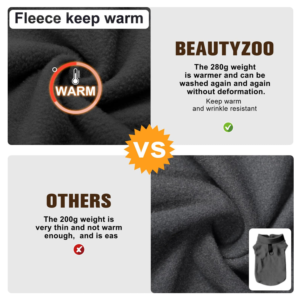 BEAUTYZOO Large Dog Fleece Vest – Warm Winter Pullover Coat with Double D-Rings for Small to Medium Dogs