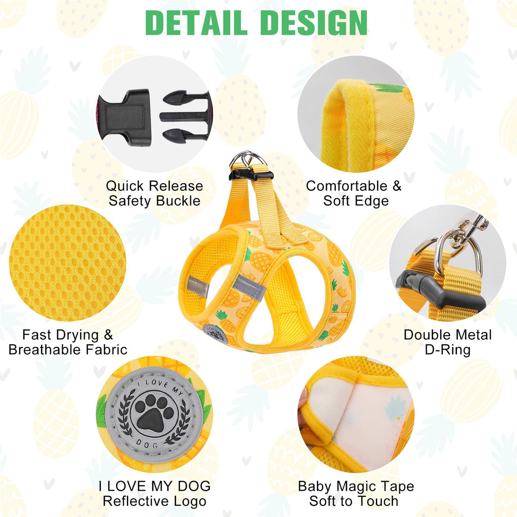 BEAUTYZOO Pineapple Step-In Dog Harness & Leash Set - Reflective No Pull Vest for Small Dogs and Cats, XS