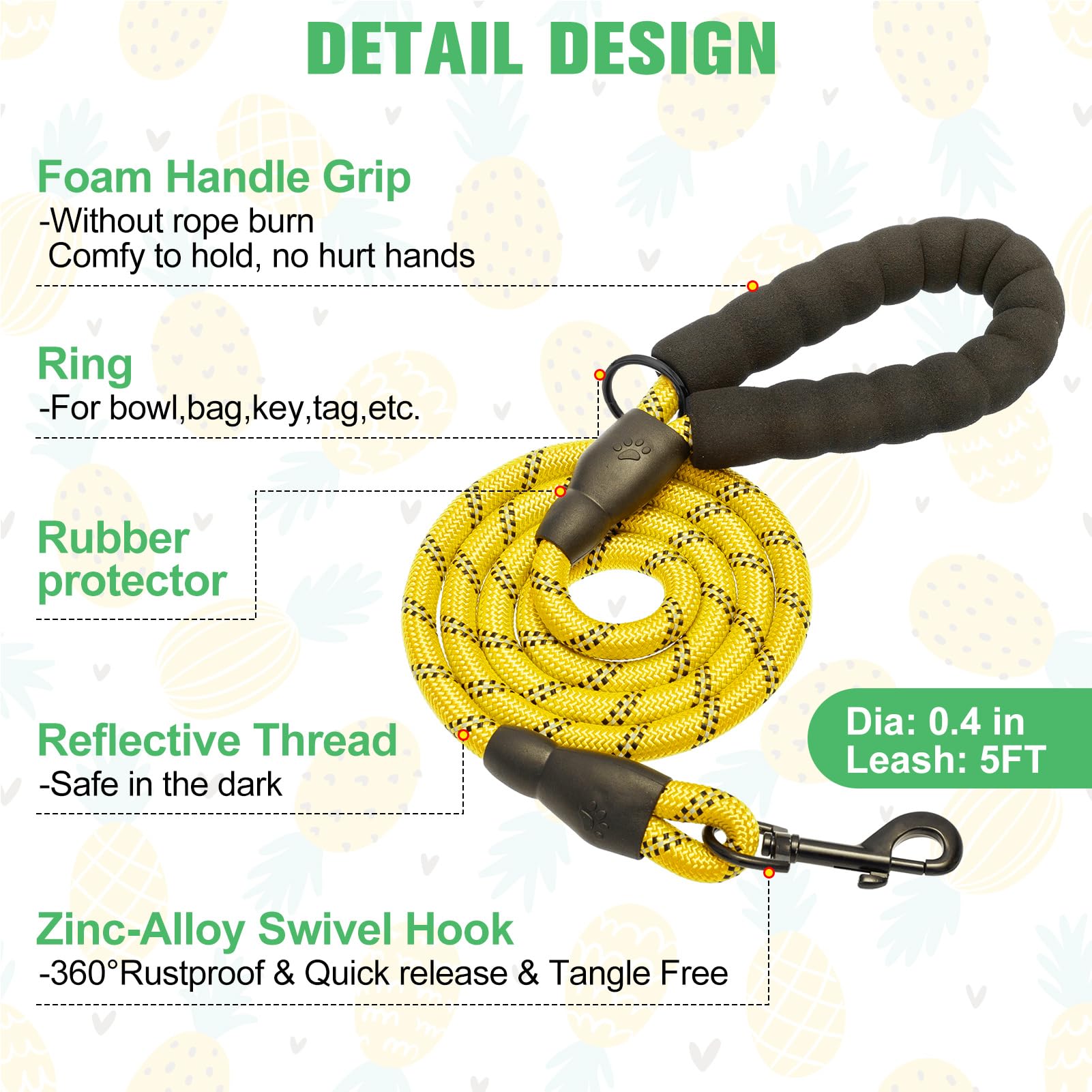 BEAUTYZOO Pineapple Step-In Dog Harness & Leash Set - Reflective No Pull Vest for Small Dogs and Cats, XS