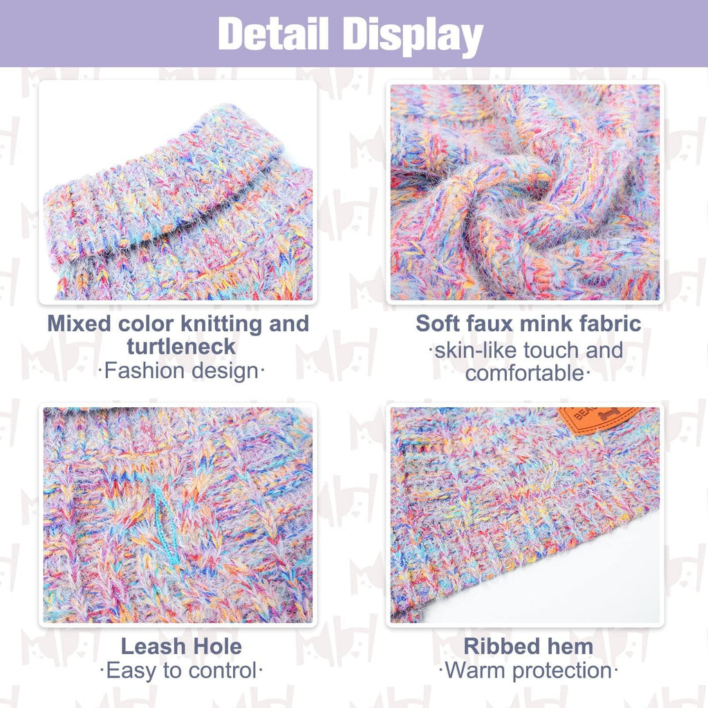 BEAUTYZOO Small Dog Sweater - Turtleneck Cable Knit Pullover for Small Medium Dogs, Rainbow Pink, M/L