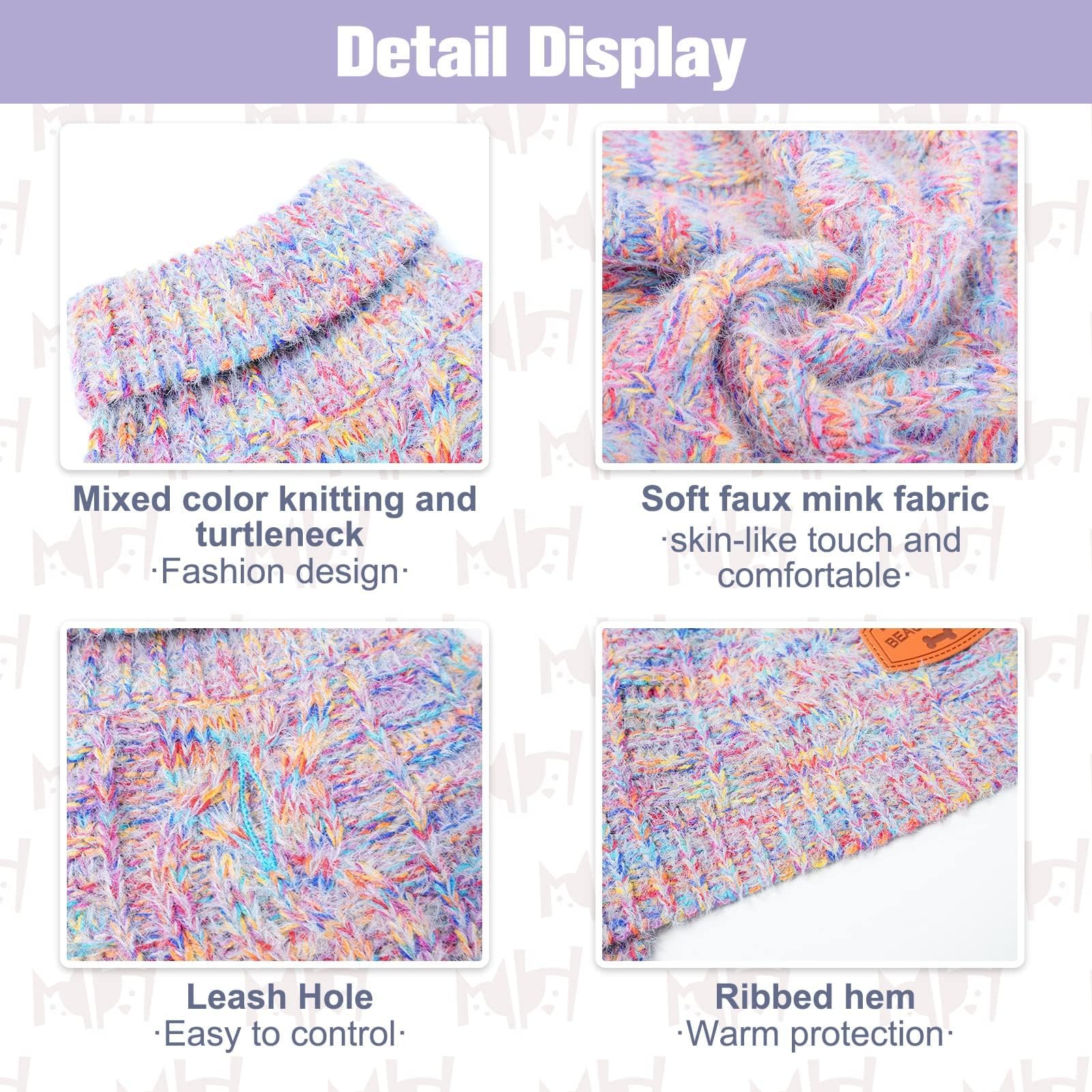 BEAUTYZOO Small Dog Sweater - Turtleneck Cable Knit Pullover for Small Medium Dogs, Rainbow Pink, M/L