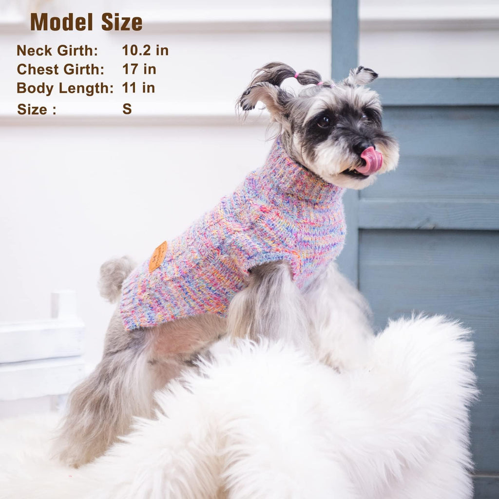 BEAUTYZOO Small Dog Sweater - Turtleneck Cable Knit Pullover for Small Medium Dogs, Rainbow Pink, M/L