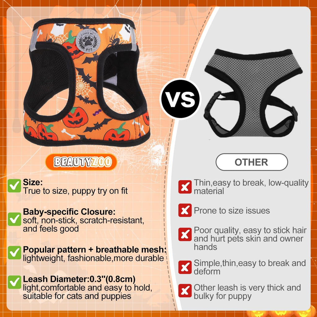 BEAUTYZOO Step-In Dog Harness and Leash Set - Floral Pattern Reflective Vest for Small Dogs, XS Size, No Pull, No Choke