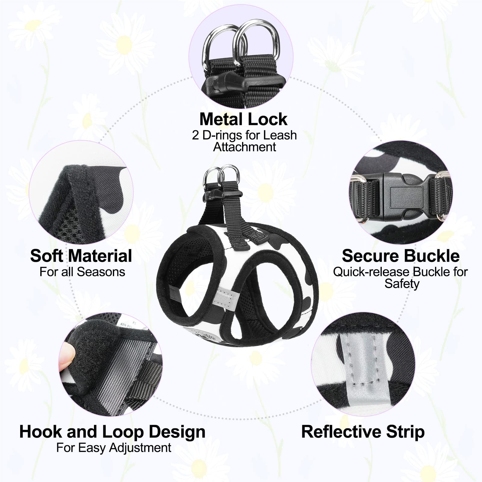 BEAUTYZOO Step-in Dog Harness and Leash Set – Reflective, No-Pull, Machine Washable for Small Dogs & Cats (XXS/XS/S)