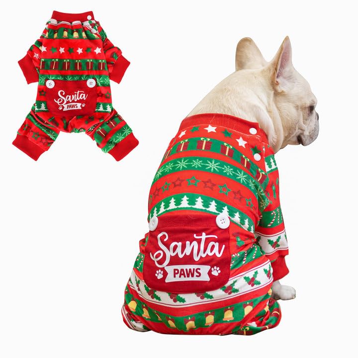 BEAUTYZOO XXL Dog Christmas Pajamas – Soft Fleece Crystal Velvet Belly Wrap Onesie for Large Dogs, Red