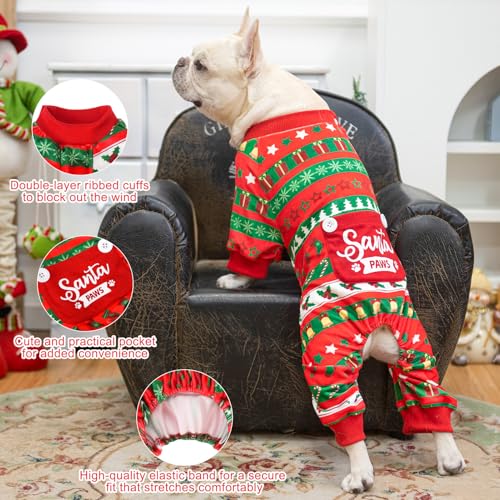 BEAUTYZOO XXL Dog Christmas Pajamas – Soft Fleece Crystal Velvet Belly Wrap Onesie for Large Dogs, Red