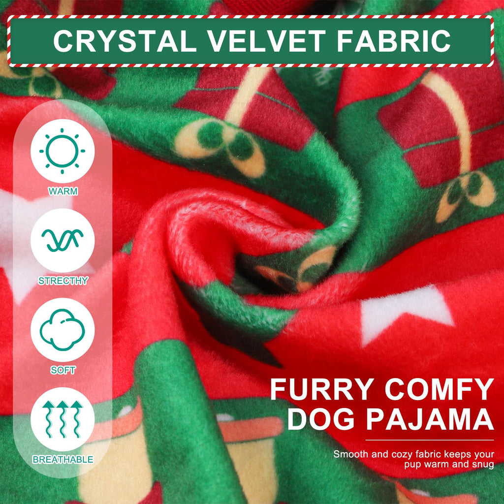 BEAUTYZOO XXL Dog Christmas Pajamas – Soft Fleece Crystal Velvet Belly Wrap Onesie for Large Dogs, Red