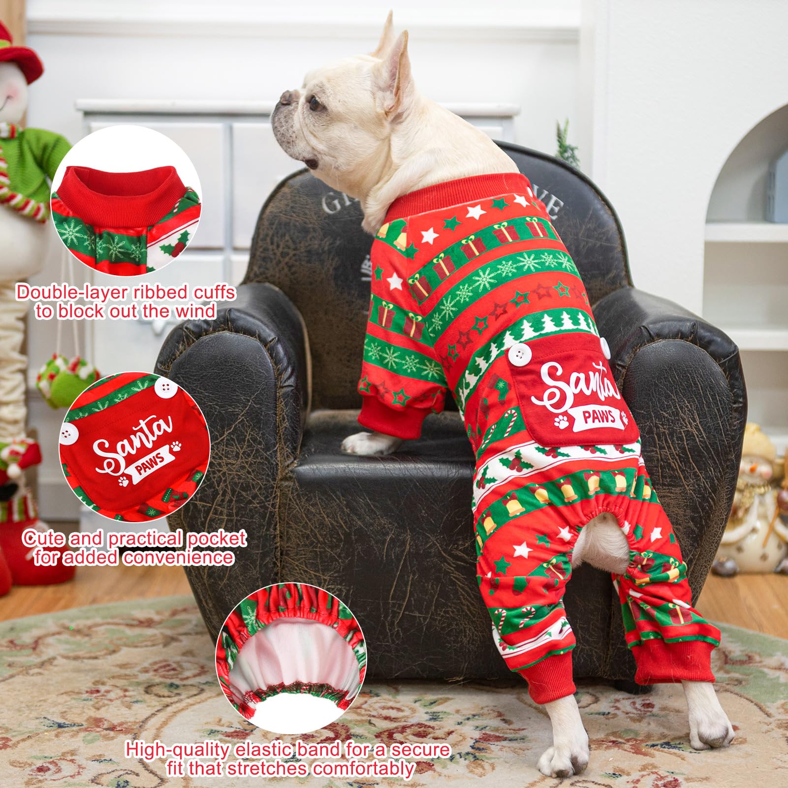 BEAUTYZOO XXL Dog Christmas Pajamas – Soft Fleece Crystal Velvet Belly Wrap Onesie for Large Dogs, Red