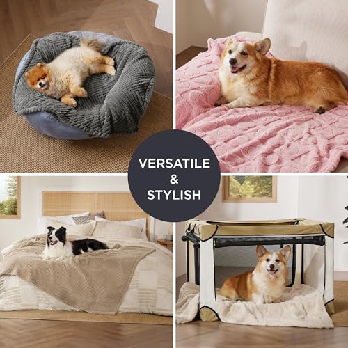 Bedsure 30x40 Inch Brown Wave Fleece Dog Blanket – Soft 300GSM Fluffy Blanket for Pets, Machine Washable