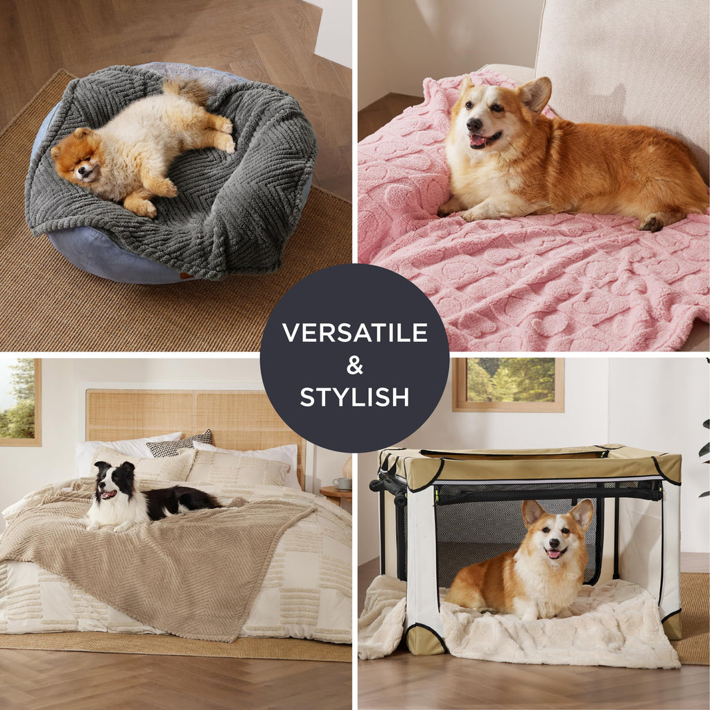 Bedsure 30x40 Inch Brown Wave Fleece Dog Blanket – Soft 300GSM Fluffy Blanket for Pets, Machine Washable