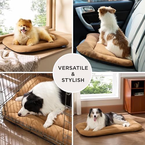 Bedsure Anti-Slip Fleece Dog Crate Pad 35x22 - Washable Large Dog Kennel Mat (Not Chew Proof)