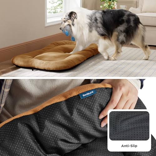 Bedsure Anti-Slip Fleece Dog Crate Pad 35x22 - Washable Large Dog Kennel Mat (Not Chew Proof)