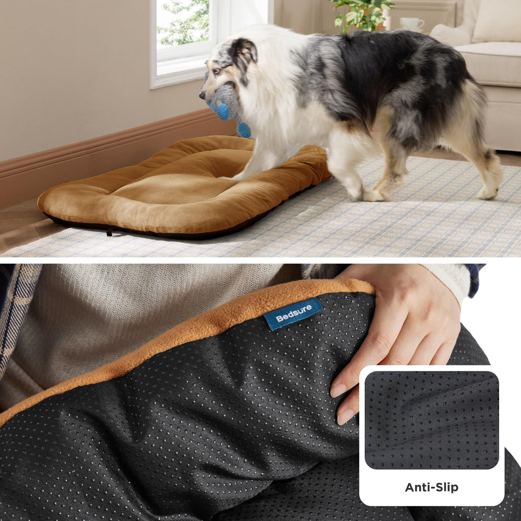 Bedsure Anti-Slip Fleece Dog Crate Pad 35x22 - Washable Large Dog Kennel Mat (Not Chew Proof)