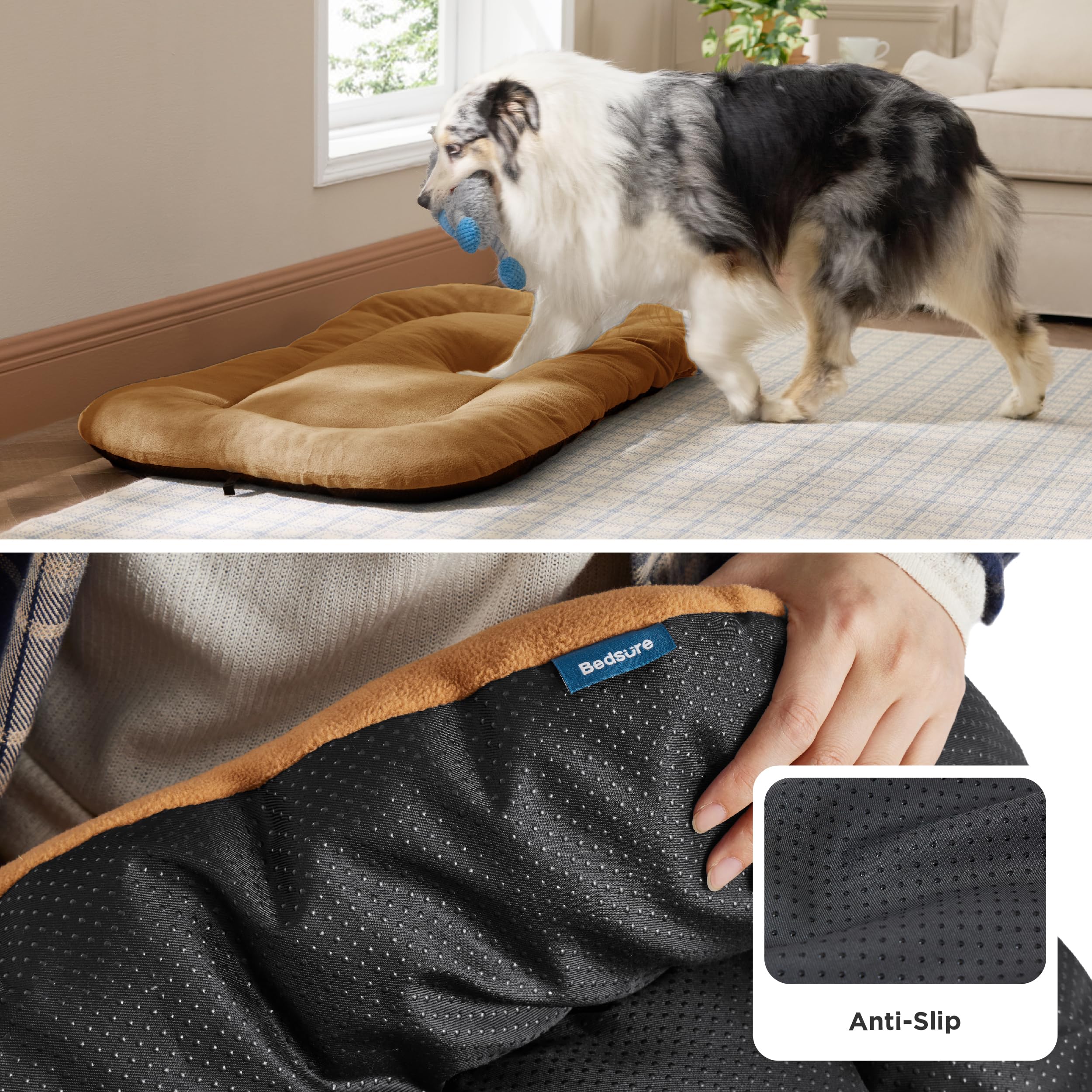Bedsure Anti-Slip Fleece Dog Crate Pad 35x22 - Washable Large Dog Kennel Mat (Not Chew Proof)