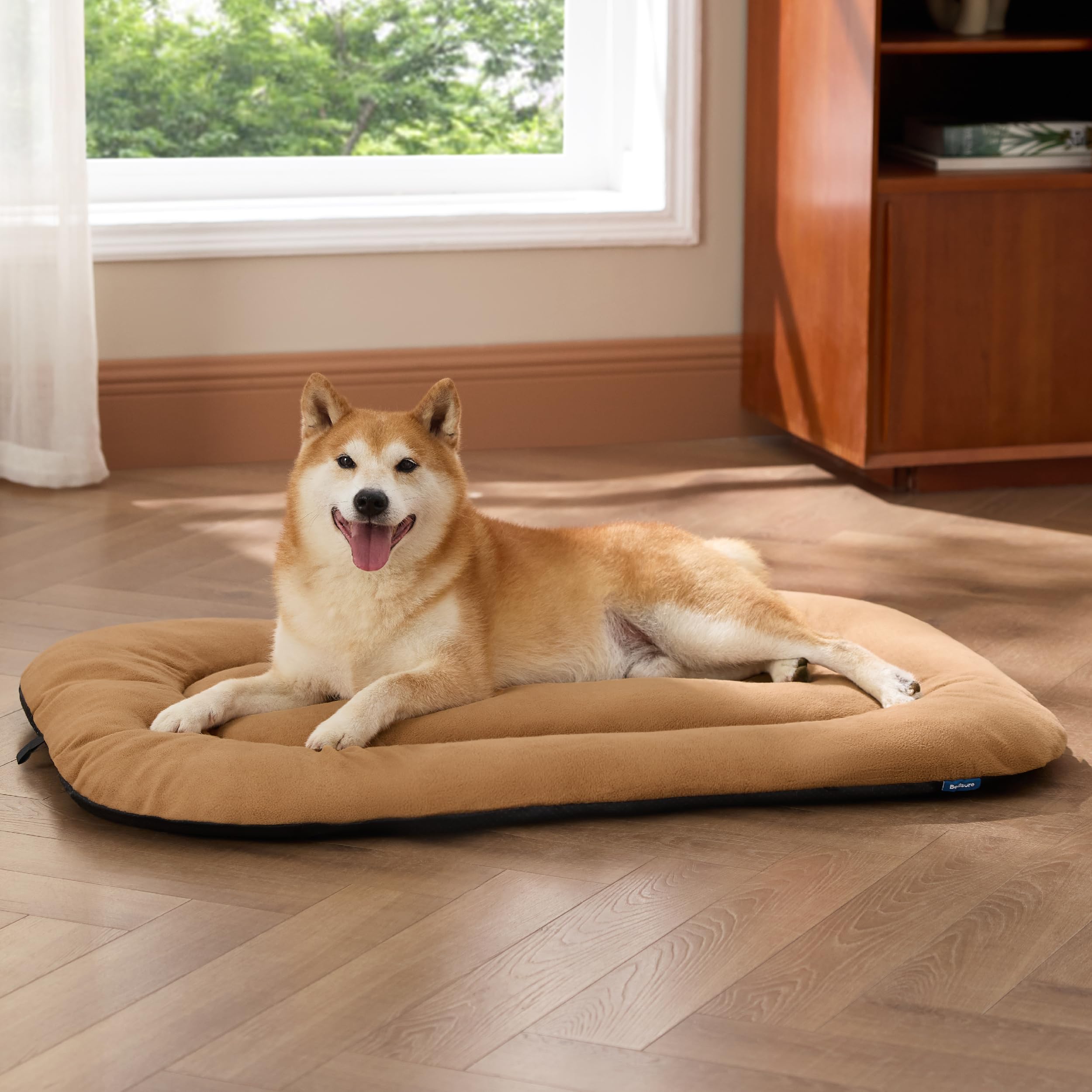 Bedsure Anti-Slip Fleece Dog Crate Pad 35x22 - Washable Large Dog Kennel Mat (Not Chew Proof)