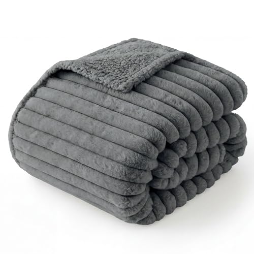 Bedsure Waterproof Dog Blanket for Small Dogs – 25x35 Inch Reversible Corduroy Sherpa Fleece, Warm Grey, Machine Washable