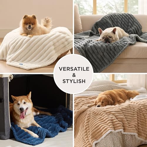 Bedsure Waterproof Dog Blanket for Small Dogs – 25x35 Inch Reversible Corduroy Sherpa Fleece, Warm Grey, Machine Washable