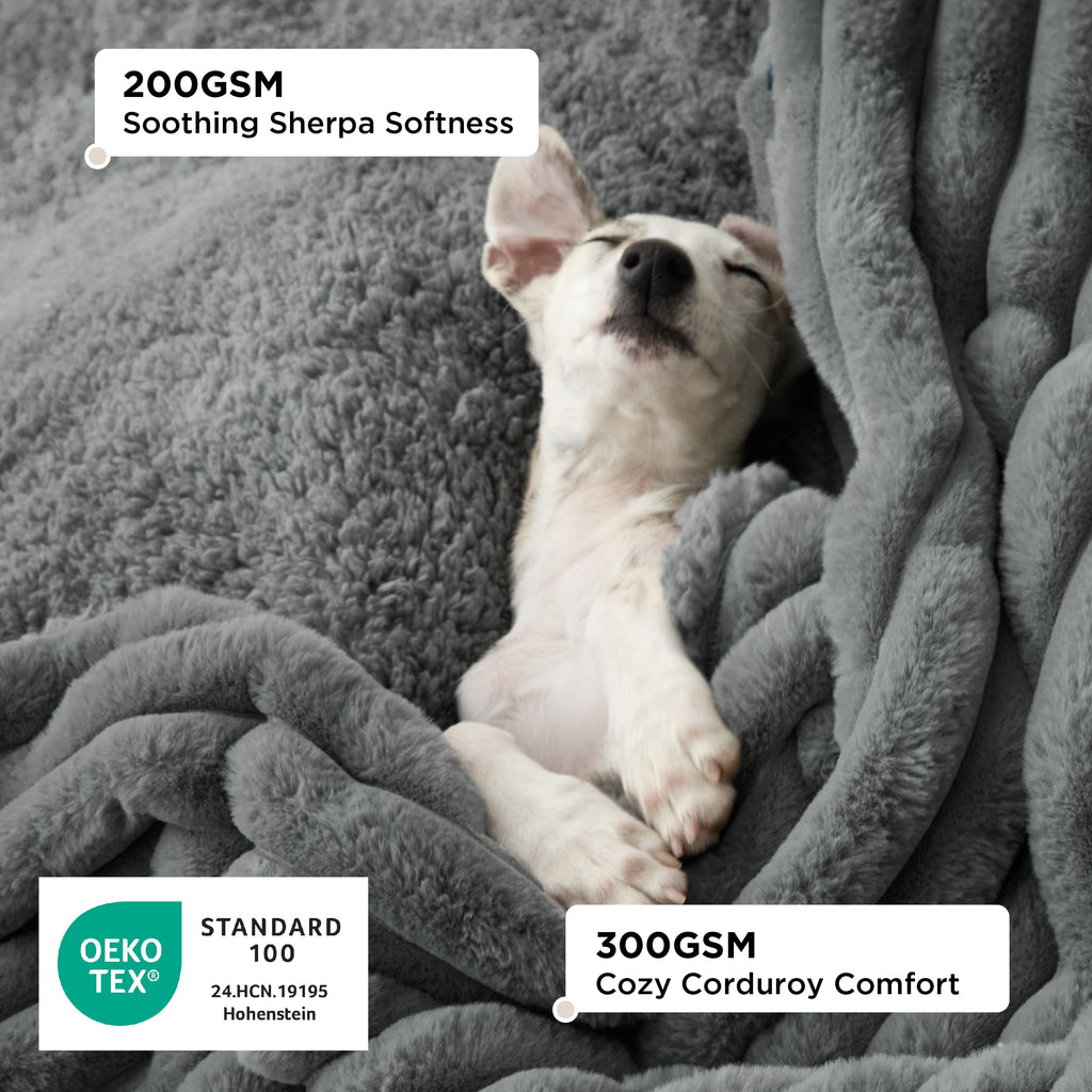 Bedsure Waterproof Dog Blanket for Small Dogs – 25x35 Inch Reversible Corduroy Sherpa Fleece, Warm Grey, Machine Washable