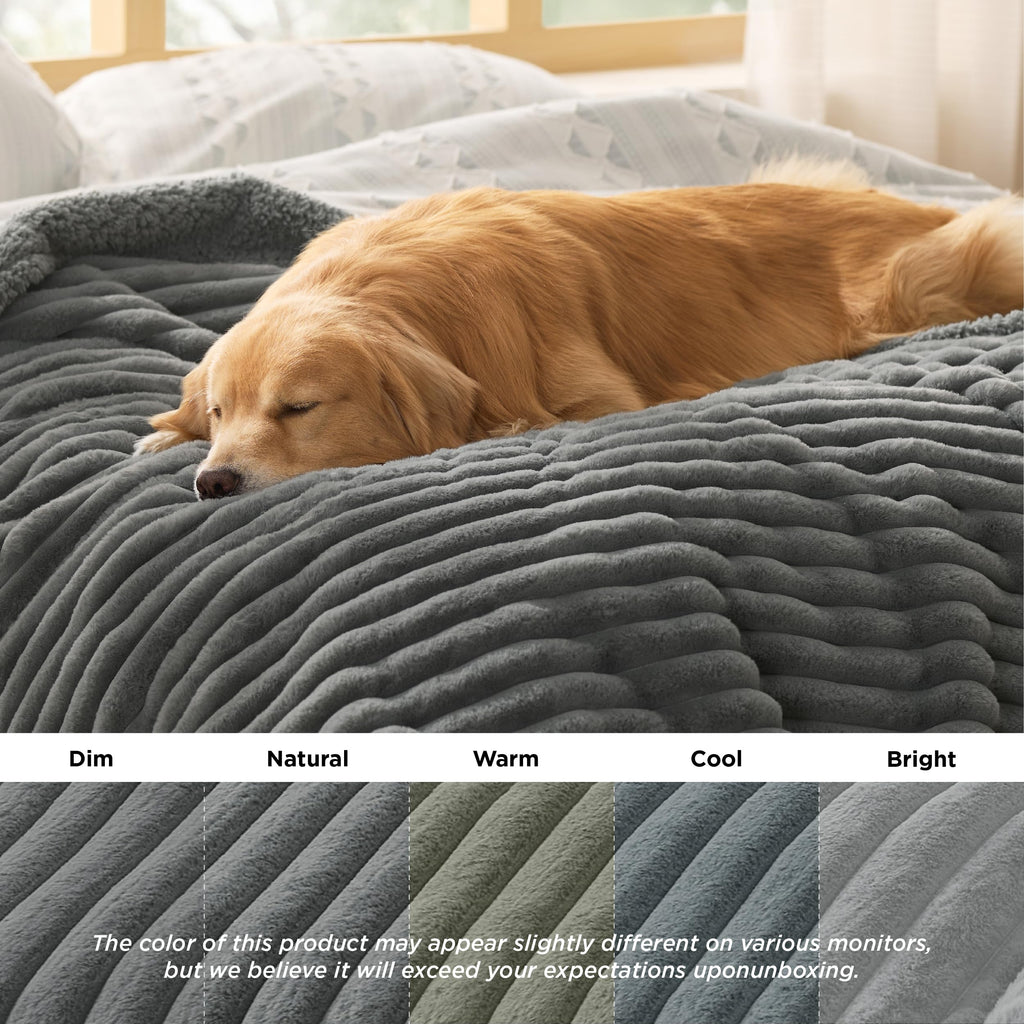 Bedsure Waterproof Dog Blanket for Small Dogs – 25x35 Inch Reversible Corduroy Sherpa Fleece, Warm Grey, Machine Washable
