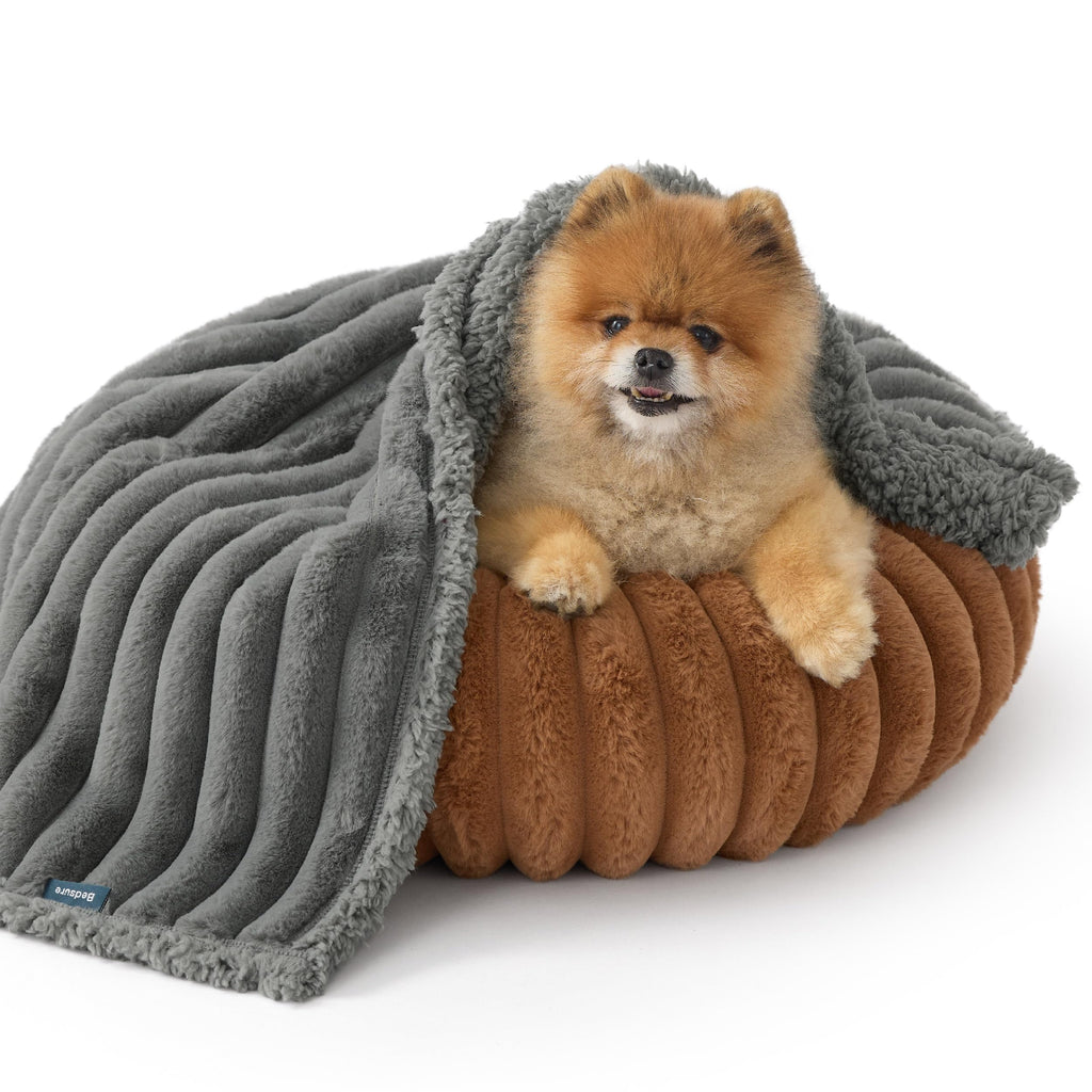 Bedsure Waterproof Dog Blanket for Small Dogs – 25x35 Inch Reversible Corduroy Sherpa Fleece, Warm Grey, Machine Washable