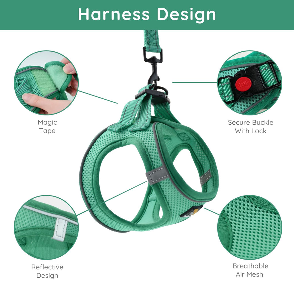 BELLA & PAL Emerald Small Dog Harness and Leash Set - Step In No Pull Reflective Mesh, Size S