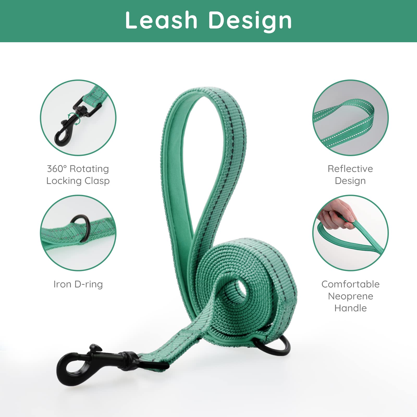 BELLA & PAL Emerald Small Dog Harness and Leash Set - Step In No Pull Reflective Mesh, Size S