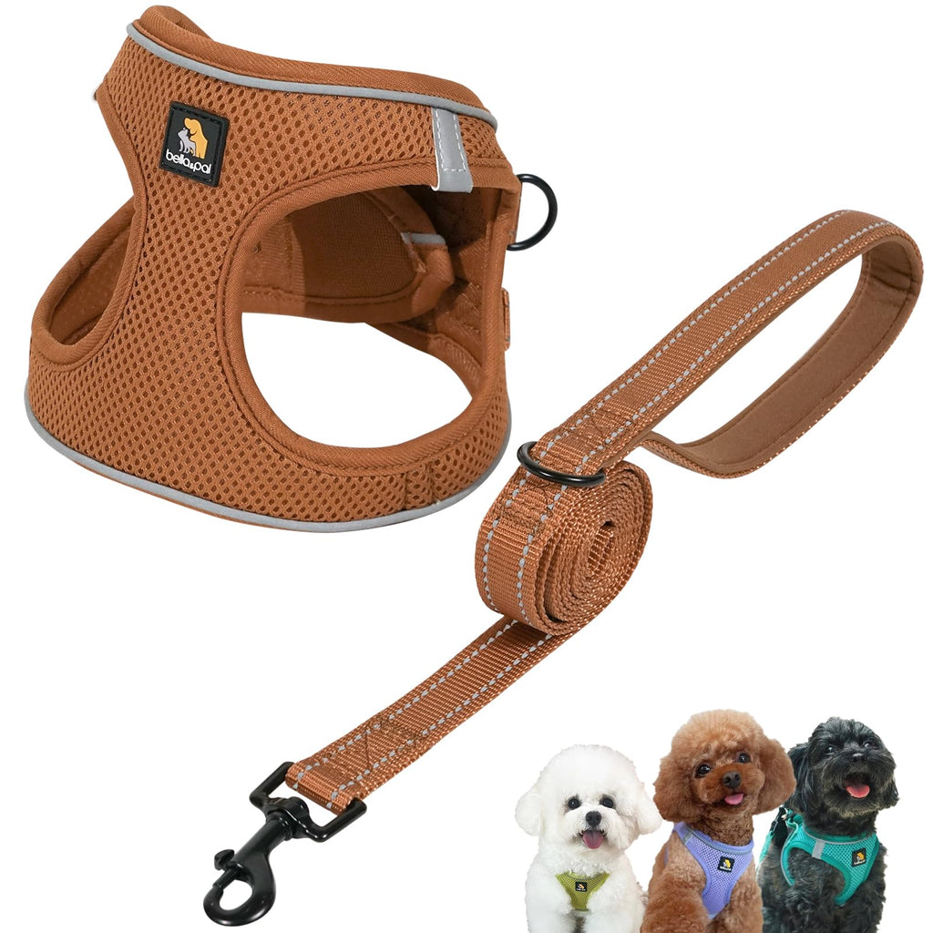 BELLA & PAL Step in Vest Harness for Small and Medium Dogs - No Pull, Air Mesh, Reflective, with Leash (Mokka, L)